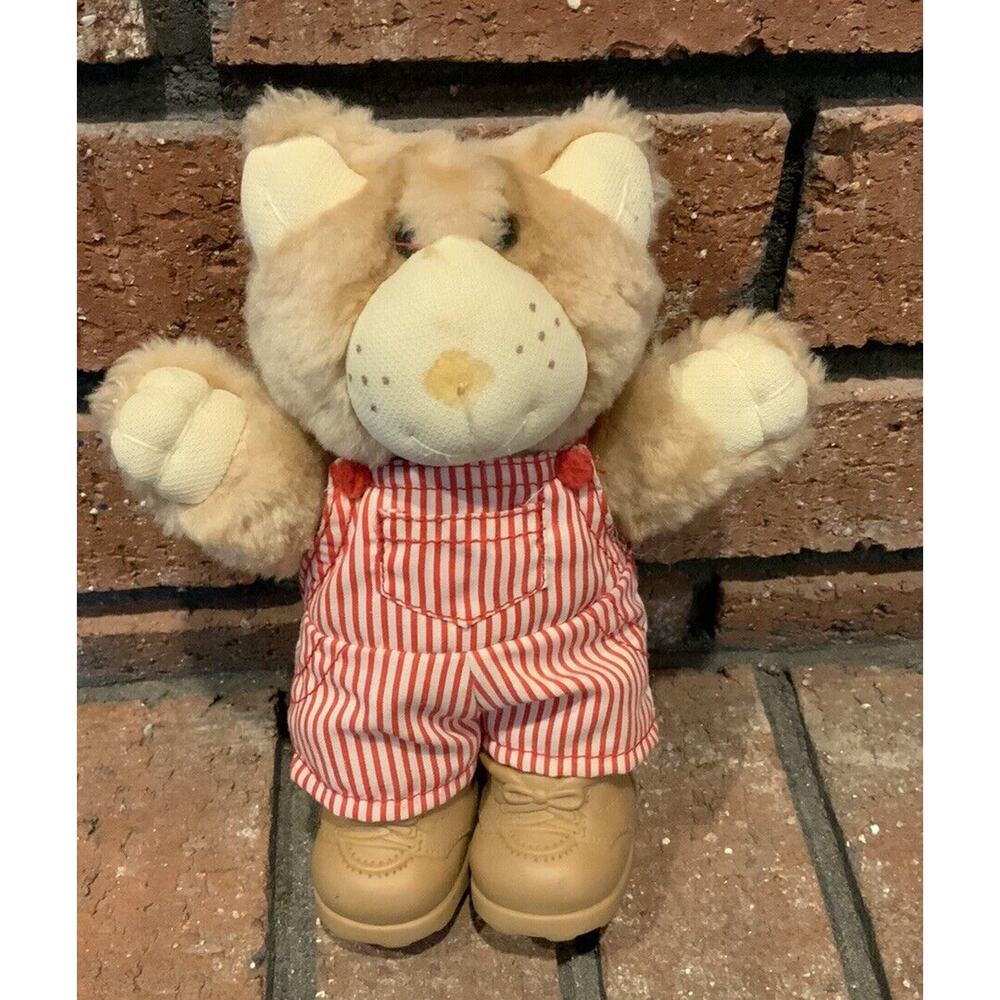 Vintage Furskins Plush Bear Red Striped Overalls & Boots 7" Tall